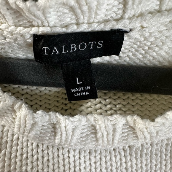 Talbots L White Knit Crewneck Sweater Multi-Color Embroidered Textured Stripes - Picture 2 of 7